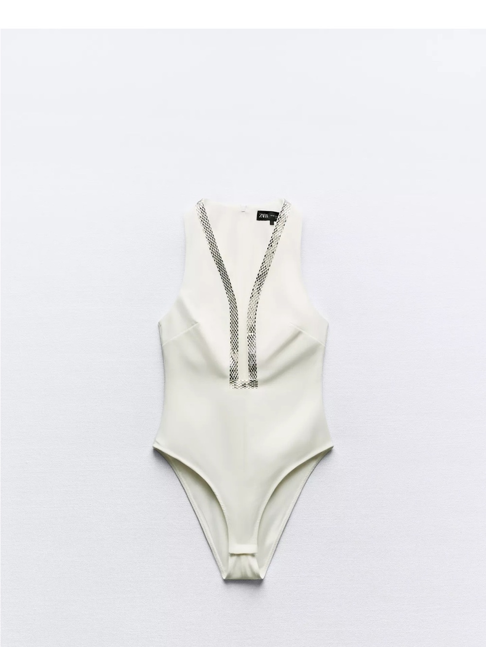 Zara Cream One-Piece Bodysuit with Black Contrast Trim